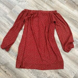 THE HANGER off the shoulder red floral mini summer dress